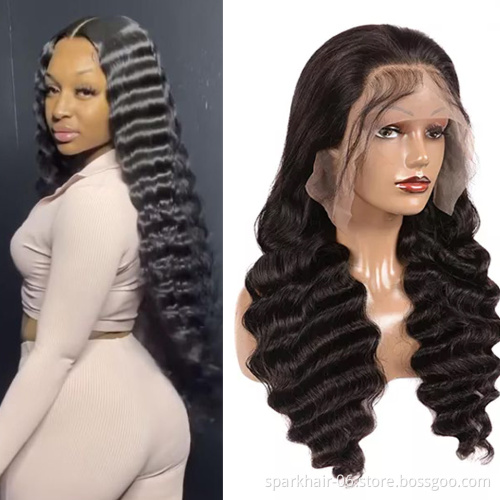 SPARK long Brazilian Raw cuticle aligned wig 10a grade natural deep wave custom 13x4 HD human hair lace frontal Wigs